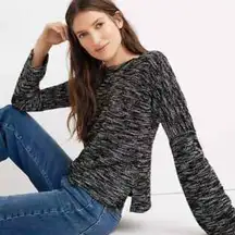 Madewell Black Marbled Button Shoulder‎ Wide Sleeve Sweater