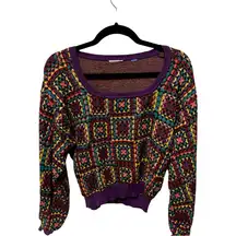 FARM RIO Pullover Multicolor Square Neck Crochet Sweater Sz S