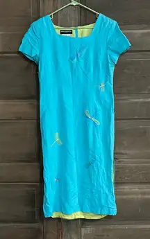 Donna‎ Morgan Petites Teal /Green Embroidered Dragon Fly Dress.  Size 14