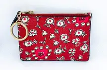 Coach Canvas Card Case Wallet With A Key Ring And Floral Print