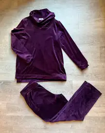 Magaschoni Burgundy Wine Velour Sweatshirt And Joggers Sweatpants Set Size M