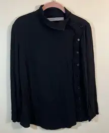 ✨ Raquel Allegra Women’s Black Asymmetrical Button Long Sleeve Top Small