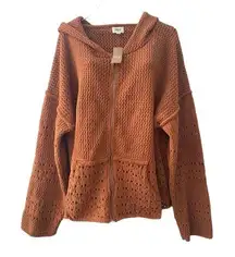 BKE ‎ CHENILLE HOODED ZIPPER SWEATER AMBER BROWN SIZE XL