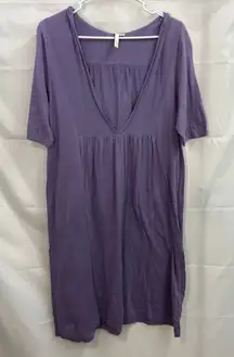 Pure Jill women's purple knit deep v-neck hooded loose sweater dress casual L