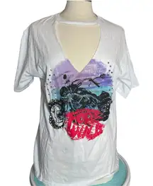 ZARA Motorcycle Stud Cutout Distressed‎ Biker Cut Tee Shirt Small Glitter Edgy