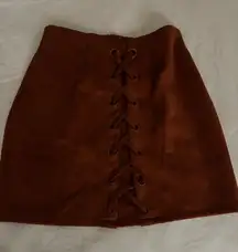 Shinestar Rich Brown Lace-Up Mini Skirt