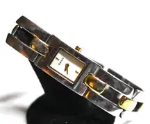 DKNY Donna Karen Vintage 2 Tone Stainless Link Box Latch Band New Battery Watch