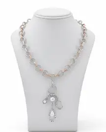 Two-Tone Chunky Chain Necklace with Baroque Pearl Drop
