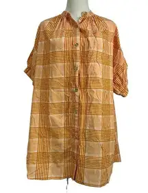 Never A Wallflower Elastic Sleeve Dress Blue Plaid Printed Cotton