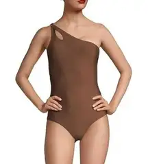 Lands'End  One Shoulder Asymmetrical One Piece Swimsuit Bathing Suit Brown 18