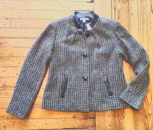 Pendleton Vintage Pleather Trim‎ Tweed Blazer Jacket Green, Gold & Black Size 10