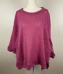 Umgee ‎ Crochet Knit Pink Sweater Size Large Oversized Flowy Boho