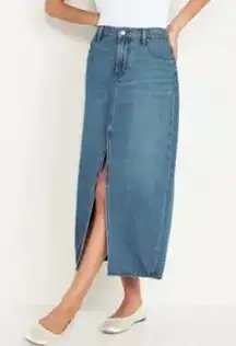 Old Navy Drapey Mid Rise Mr Column Slit Maca Maxi Denim Skirt