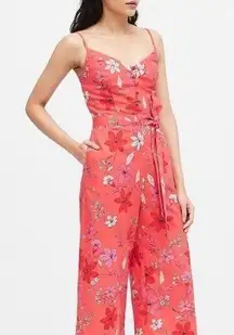 Banana Republic Light Red Floral Linen Blend Wide Leg Cropped Jumpsuit size 8P