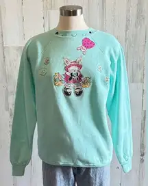 Vintage‎ spring Bunny Applique Sweatshirt Pastel Whimsical Easter teacher
