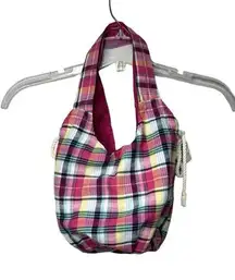 American Eagle Purse Pink Blue Plaid Fabric Tote Bag Casual Preppy Colorful Y2K