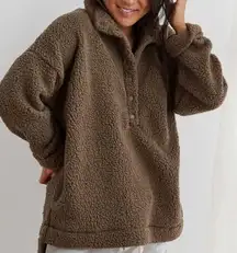 Aerie Oversized Sherpa Pullover Loungewear Cozy Olive Green Size Small