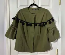 SimplyBe Olive Green Jacket Top with Black Tassels 12