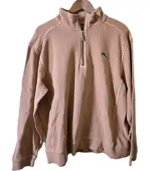 Tommy Bahama Quarter Zip Coral Pink‎ Size XL 100% Cotton