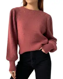 1.STATE Sweater Womens Size XL Speckled Puff Sleeve Cozy Knit Mauve Brown