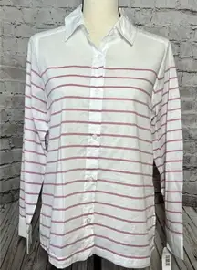 Pendleton Pink Stripe White‎ Long Sleeve Button Up Women’s Shirt Cotton Petite M