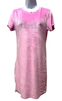 Juicy Couture Pink Velour Sleep Shirt Pajama Nightgown Size L Bling Logo Soft