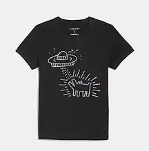 - Keith Haring Embroidered UFO Dog Graphic Print T-Shirt