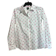 Talbots Top Womens 4 Multicolor Pink Polka Dot Non Iron Button Up Shirt Blouse