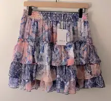 MISA LA NWT Malia Ruffle Mini Skirt Medium Namaskar Patchwork Retail $265