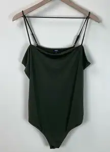 Express Body Contour Square Neck Spaghetti Strap Bodysuit In Olive Size X-Large