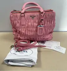 Prada Pink Nappa Gaufre Ruched Leather Two-Way Bag - Preowned