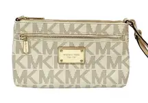 MICHAEL KORS MK Beige Jet Set Purse Zip Clutch Wristlet Wallet Handbag