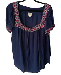 St. John's Bay‎ XXL Embroidered Peasant Top Blue Bohemian Blouse Lightweight