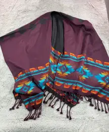New Women's Southwest Geometric Pattern Tassel Scarf Wrap Burgundy Black