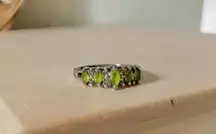 Vintage “Philomene” Peridot Silver Marquise Ring Green Promise Birthstone Classic Jewelry