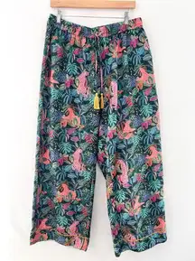 World Market Pajama Pants Women's L/XL Wide Leg Tropical Leopard Leaf Print