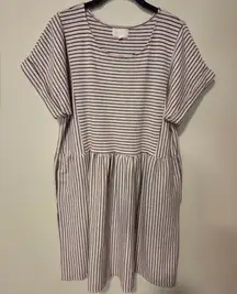 MELLODAY Nordstrom Large Short Sleeve Maroon And Cream Knit Dress W/ Pockets