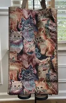 Vintage Cat Tapestry Wheeled Shopper Bag Tote Collapseable