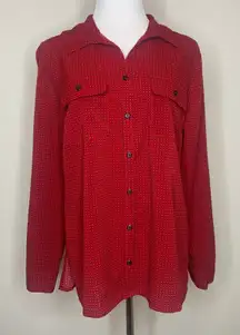 Rebecca Malone Black Red Geometric Blouse Sz Medium