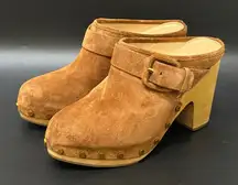 VERONICA BEARD “Dacey” Clogs Brown Pecan Suede Platform Mules Slip On Sandals 8M
