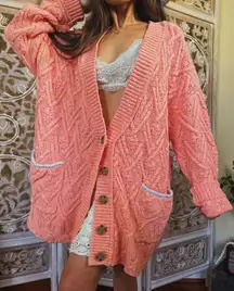 Free People Montana Cable Cardi (Winter Coral)