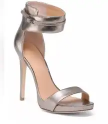 Halston Heritage ELLEN Ankle Strap Sandals Heels Stiletto Champagne Silver