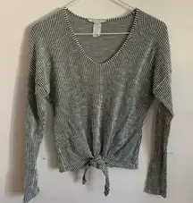 Green & White Striped V-Neck Knot Top