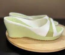 Crocs  Sassari Shoes Wedge Heel Womens Sandals Open Toe White Green Size 7‎