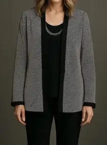 VTG Leslie Fay sz 16 Womens‎ Black Striped Open Front Kimono Chic Minimal Career