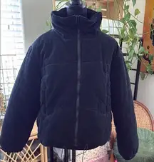 Princess Polly Black Corduroy Zip Up Puffer Jacket