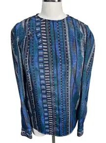 Vintage Ashley Hall Abstract Print‎ Blouse Pintuck Detail Art Deco Y2K Top Med