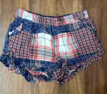 Aerie Tartan Plaid Leopard Print High Rise Pull-On Ruffle PJ Shorts Navy Red XS