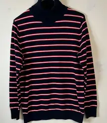 Women’s‎ classic Tommy Hilfiger Navy Red Striped Turtleneck Sweater Size Large