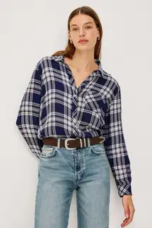 Rails Women's Button Up Shirt Blue  White Hunter‎ Plaid Rayon Size Small
